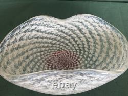 Vintage Murano Glass Spiral White Pinwheel Swirl Freeform Ruffled Center Dish