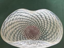 Vintage Murano Glass Spiral White Pinwheel Swirl Freeform Ruffled Center Dish