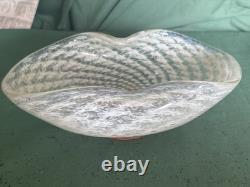 Vintage Murano Glass Spiral White Pinwheel Swirl Freeform Ruffled Center Dish