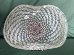 Vintage Murano Glass Spiral White Pinwheel Swirl Freeform Ruffled Center Dish
