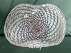 Vintage Murano Glass Spiral White Pinwheel Swirl Freeform Ruffled Center Dish