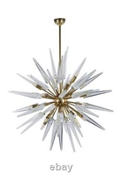 Vintage Murano Glass Sputnik Chandelier Brass Starburst Pendant Mid-Century