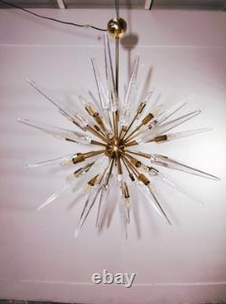 Vintage Murano Glass Sputnik Chandelier Brass Starburst Pendant Mid-Century