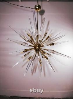 Vintage Murano Glass Sputnik Chandelier Brass Starburst Pendant Mid-Century