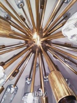 Vintage Murano Glass Sputnik Chandelier Brass Starburst Pendant Mid-Century
