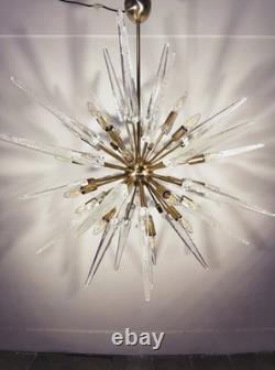 Vintage Murano Glass Sputnik Chandelier Brass Starburst Pendant Mid-Century