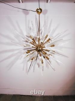 Vintage Murano Glass Sputnik Chandelier Brass Starburst Pendant Mid-Century