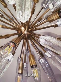 Vintage Murano Glass Sputnik Chandelier Brass Starburst Pendant Mid-Century