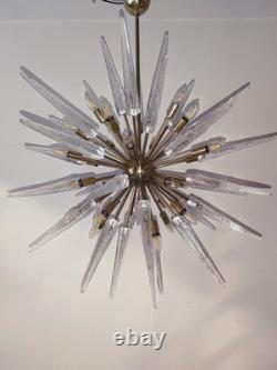 Vintage Murano Glass Sputnik Chandelier Brass Starburst Pendant Mid-Century