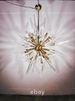 Vintage Murano Glass Sputnik Chandelier Brass Starburst Pendant Mid-Century