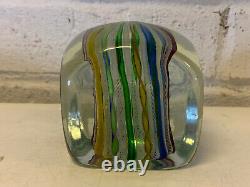 Vintage Murano Glass Square / Dice Form Latticino Glass Paperweight