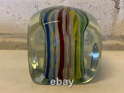 Vintage Murano Glass Square / Dice Form Latticino Glass Paperweight