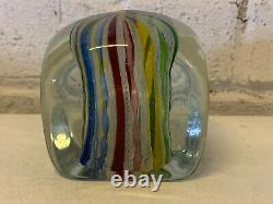 Vintage Murano Glass Square / Dice Form Latticino Glass Paperweight