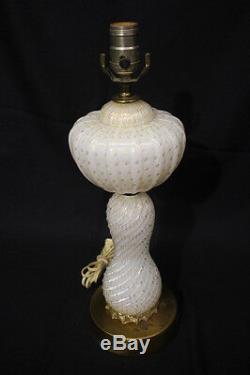 Vintage Murano Glass Table Lamp Swirled White Ribbed Design & Gold Bubbles