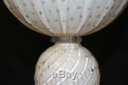 Vintage Murano Glass Table Lamp Swirled White Ribbed Design & Gold Bubbles