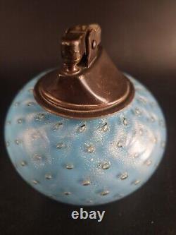 Vintage Murano Glass Table Lighter Controlled Bubbles With Gold Dust Turquoise