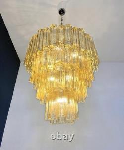Vintage Murano Glass Tiered Chandelier Pendant Light Ceiling Lamp-Light Amber
