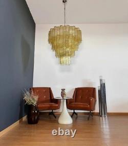 Vintage Murano Glass Tiered Chandelier Pendant Light Ceiling Lamp-Light Amber