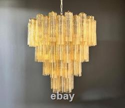 Vintage Murano Glass Tiered Chandelier Pendant Light Ceiling Lamp-Light Amber