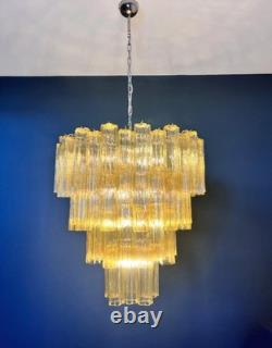 Vintage Murano Glass Tiered Chandelier Pendant Light Ceiling Lamp-Light Amber