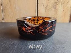 Vintage Murano Glass Tortoise Shell Cigar Ashtray Amber/Brown MCM Heavy RARE