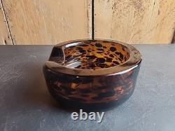 Vintage Murano Glass Tortoise Shell Cigar Ashtray Amber/Brown MCM Heavy RARE