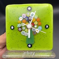 Vintage Murano Glass Tree of Life Desk Clock Millefiori Fused Art Glass Italy