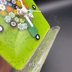 Vintage Murano Glass Tree of Life Desk Clock Millefiori Fused Art Glass Italy