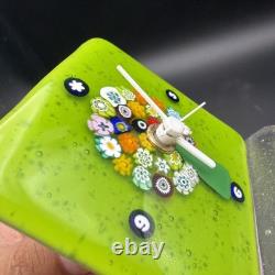 Vintage Murano Glass Tree of Life Desk Clock Millefiori Fused Art Glass Italy