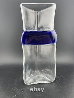 Vintage Murano Glass Triangular Cobalt Vase by Carlo Nason Artist Signed 1995