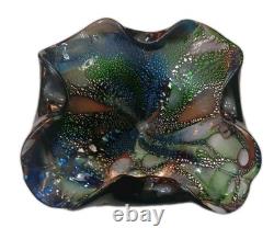 Vintage Murano Glass Tutti Frutti Multicolored Bowl Silver Foli / Fleck 8 x 10
