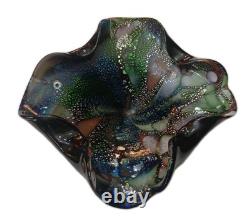 Vintage Murano Glass Tutti Frutti Multicolored Bowl Silver Foli / Fleck 8 x 10