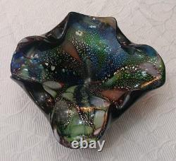 Vintage Murano Glass Tutti Frutti Multicolored Bowl Silver Foli / Fleck 8 x 10