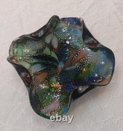 Vintage Murano Glass Tutti Frutti Multicolored Bowl Silver Foli / Fleck 8 x 10