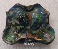 Vintage Murano Glass Tutti Frutti Multicolored Bowl Silver Foli / Fleck 8 x 10