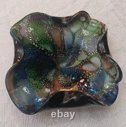 Vintage Murano Glass Tutti Frutti Multicolored Bowl Silver Foli / Fleck 8 x 10