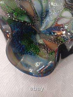 Vintage Murano Glass Tutti Frutti Multicolored Bowl Silver Foli / Fleck 8 x 10