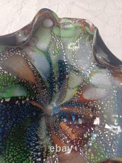 Vintage Murano Glass Tutti Frutti Multicolored Bowl Silver Foli / Fleck 8 x 10