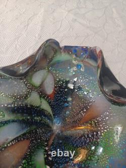 Vintage Murano Glass Tutti Frutti Multicolored Bowl Silver Foli / Fleck 8 x 10