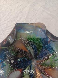 Vintage Murano Glass Tutti Frutti Multicolored Bowl Silver Foli / Fleck 8 x 10