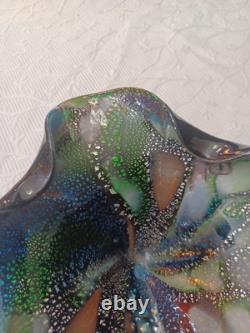 Vintage Murano Glass Tutti Frutti Multicolored Bowl Silver Foli / Fleck 8 x 10