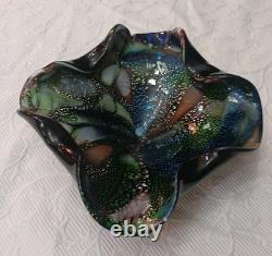 Vintage Murano Glass Tutti Frutti Multicolored Bowl Silver Foli / Fleck 8 x 10