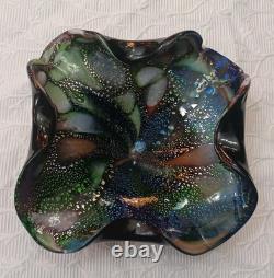 Vintage Murano Glass Tutti Frutti Multicolored Bowl Silver Foli / Fleck 8 x 10