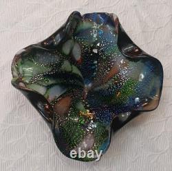 Vintage Murano Glass Tutti Frutti Multicolored Bowl Silver Foli / Fleck 8 x 10