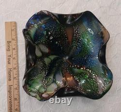 Vintage Murano Glass Tutti Frutti Multicolored Bowl Silver Foli / Fleck 8 x 10