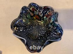 Vintage Murano Glass Tutti Frutti Multicolored Bowl with Silver Foli / Fleck