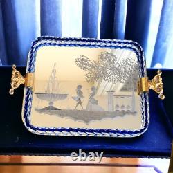 Vintage Murano Glass Twisted Rope Etched Silhouette Mirrored Vanity Tray Italy