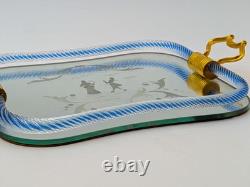 Vintage Murano Glass Twisted Rope Etched Silhouette Mirrored Vanity Tray Italy