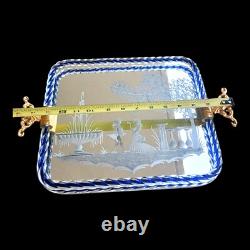 Vintage Murano Glass Twisted Rope Etched Silhouette Mirrored Vanity Tray Italy