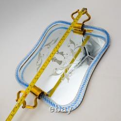 Vintage Murano Glass Twisted Rope Etched Silhouette Mirrored Vanity Tray Italy